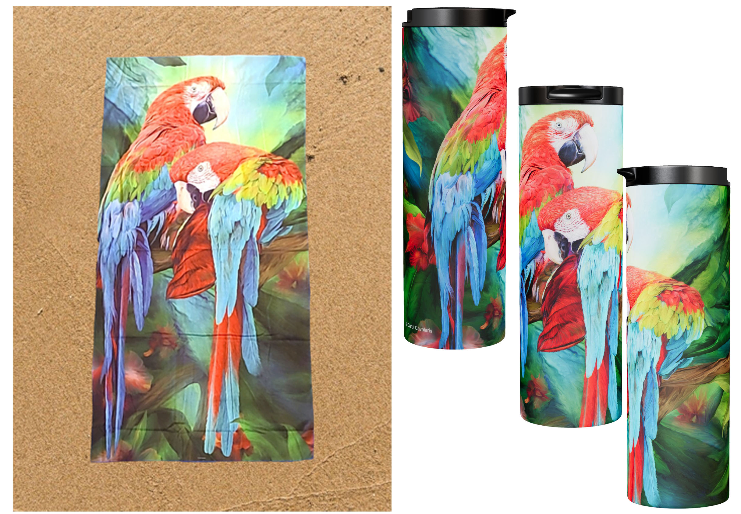 Tropic Spirits Macaws Beach Combi! Carol Cavalaris Art